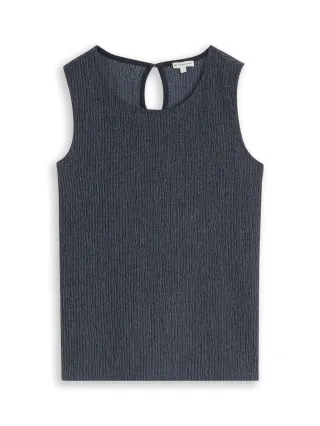 Tom Tailor - Crinkle Top mit Seitenschlitzen navy white structure - Gr. - XL