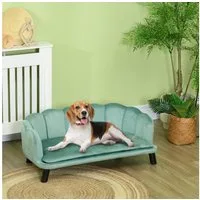 PawHut Tierbett Hundesofa mit Rückenlehne Weichem Bezug, Polyester, Grün 98,5 x 60,5 x 35,5 cm