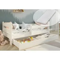 Kids Collective Kinderbett Kinder Jugendbett 80x160 und 90x200 cm Mit Schublade & Rausfallschutz, 80×160 cm, stabiles Kiefernholz, Weiß mit Matratze