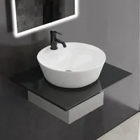 Alpenberger Aufsatzwaschbecken Waschbecken Schale auf Granit Waschtischplatte & Edelstahlkasten (4-tlg., Waschtisch SET), Waschschale Rund mit Nano - Schale mit Hahnloch