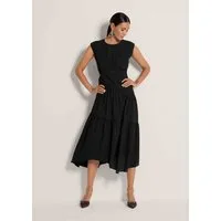 MADELEINE Maxikleid Baumwollkleid mit Stufenrock Sommerkleid mit Rundhals, Wadenlänge und überschnittenen Schultern