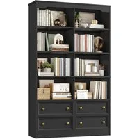 Homfa Bücherregal 180 cm Bücherschrank Hochschrank Mehrzweckschrank Standregal, mit 4 Schubladen und 8 Fächer groß holz 180x30x100cm, schwarz