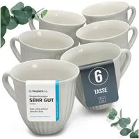 PURE LIVING INTERIOR DESIGN Geschirr-Set Pure Living Becher 6er 460ml »Hygge«, Steingut Beige, 6 Personen, Steingut, Skandinavisches Design mit Riffelstruktur, Harmonische Farbgebung, Ma…