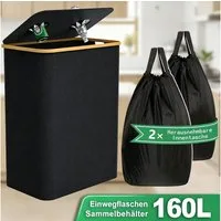 GarveeMore Mülltonnenbox 160L Pfandflaschen Aufbewahrung mit Deckel, inkl. 2 Innentaschen, Für Küche/Büro/Outdoor, Groß Behälter Leergut Flaschensammler