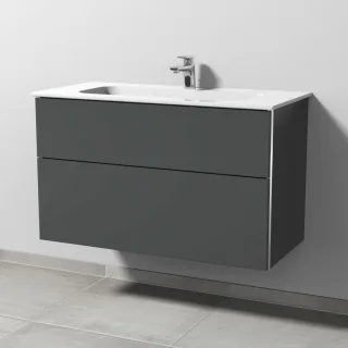 Sanipa 3way Keramik-Set Design Keramik-Waschtisch und Unterbau mit 2 Auszügen, Anthrazit-Matt BR48122