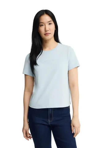 Kurzärmliges T-Shirt hellblau mit gummiertem Polo Club Logo und geradem Schnitt