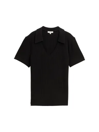 Tom Tailor - T-Shirt in Polo-Optik deep black - Gr. - S
