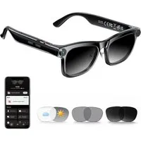 KAIGEER LED-Brille AI Smart Glasses mit 13MP Kamera, Echtzeitübersetzung, Sprachassistent (Videobrillen, 1-St., ideal für Alltag & Reisen) IPX4, Open Ear Audio, Wechselgläser,KI Smart Glasses für Männer Frauen