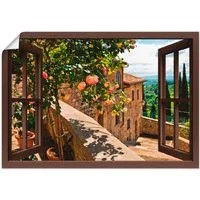 Artland Wandbild Fensterblick Rosen auf Balkon Toskana, Garten (1 St), als Leinwandbild, Poster in verschied. Größen