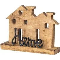 Levandeo® Dekoobjekt, Aufsteller Haus H20cm Home Schwarz Mango Metall Schriftzug Holz Deko