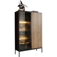 yourhouse24 Vitrine SANTIA 104 cm Industrial-Vitrine – Eiche & Schwarz mit LED
