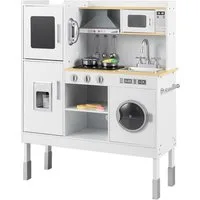 COSTWAY Spielküche Kinderküche Holz, 3-fach höhenverstellbar, mit 16 tlg. Zebehör