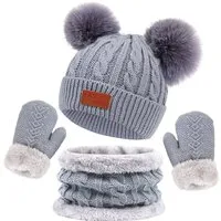 Coonoor Filzhut Kinder Mütze Schal Handschuhe Set (3-St) Niedliches Design Geeignet fur 1-4 Jahre alte Kinder Unisex
