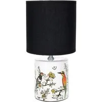 BRUBAKER Nachttischlampe Tischlampe Vogel Design Asiatisch - 1x oder 2er Set - Schirm Schwarz, ohne Leuchtmittel, Designer Lampen mit Keramikfuß, Höhe ca. 30 cm - Tischleuchte