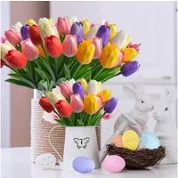Kunstblumenstrauß 12 Stück künstliche Tulpen Strauß Tulpe, Deggelbam, Seidenblumen Tulpe - Sehen aus wie echt