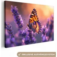 OneMillionCanvasses® Leinwandbild Blumen - Schmetterling - Lavendel - Blume - Natur, Fotodruck (1 St), Leinwand Bilder Klein, Wand Dekoration Aesthetic 30x20 cm