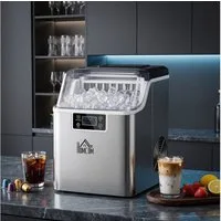 HOMCOM Eiswürfelmaschine Ice Maker, 24 Nugget Eiswürfel, 20kg/24h, 2,1L Wassertank, Selbstreinigung Silber 25,2 x 36 x 37,1 cm