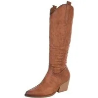 Ital-Design Elegante Stiefeletten mit hohem Absatz für Damen Westernstiefel (90153164) Blockabsatz Stiefel in Camel