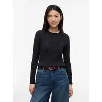 Tommy Hilfiger Rundhalspullover CO CABLE C-NK LS SWEATER Baumwolle, mit Zopfmuster, Regular Fit
