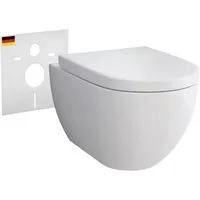 Alpenberger Dusch-WC Hänge WC mit Bidet Funktion Toilette mit WC Sitz mit Absenkautomatik, wandhängend, Abgang waagerecht, Hänge WC Spülrandlos, Dusch WC mit Bidet Funktion -Taharet Hänge WC