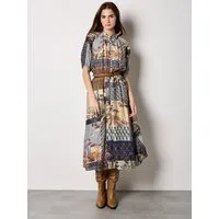 Apricot Druckkleid Midi-Kleid mit Patchwork-Print