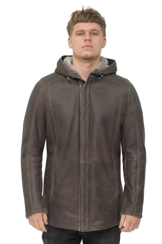 Herren-Parka-Mantel aus Schaffell mit Kapuze – Alafaya
