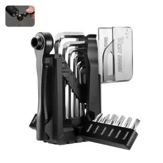 WEST BIKING Portable Bicycle Repair Tool Kit with Ratchet Wrench Tyre Lever Magnetic Screwdriver Allen Keys Multi-Tool B