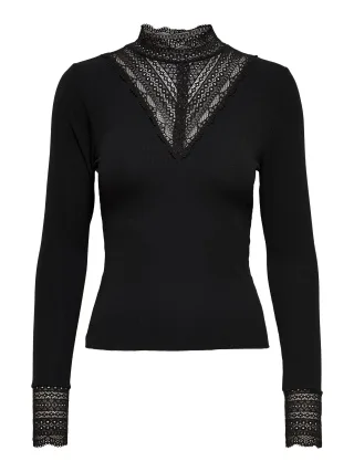 ONLY - ONLTILDE L/S HIGH NECK LACE TOP JRS NOOS black 1 - Gr. - XL