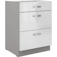 Küchen-Preisbombe Auszugsunterschrank 60 cm Küche Bianca Weiss Hochglanz + Grau Unterschrank mit Schubladen