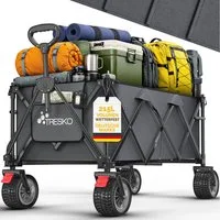 TRESKO Bollerwagen TRESKO® GV-215 Faltbarer Bollerwagen Handwagen (Faltbarer Strandwagen Extra Breite All-Terrain-Räder, Transportwagen mit Tragetasche), faltbar 215L mit Bremse Handwagen klappbar 150kg inkl. Vollgummireifen