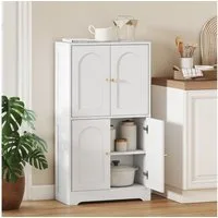 HOMCOM Mehrzweckschrank Buffetschrank mit 2 verstellbaren Regalböden 4 gewölbten Türen (Hochschrank, 1-St., Küchenschrank) für Wohnzimmer, Weiß, 60 x 30 x 110 cm