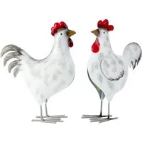 Geschenkestadl Tierfigur 2 Stück Metall Hahn und Huhn