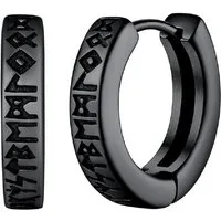 RAIKOU Lederband Männer Kette / Ohring mit Runen Anhänger Edelstahl Mobius Rund, Wikinger Schmuck