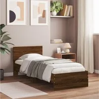 furnicato Bettgestell mit Kopfteil 203x95x70 cm Braun Massivholz (1-tlg), Schlafmöbel mit Rückenstütze und feuchtigkeitsbeständige Oberfläche