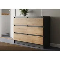 Home Collective Kommode mit 6 Schubladen 95, 120, 140, 160 cm breit Holz Schrank (Highboard Anrichte Schlafzimmer Wohnzimmer Flur Büro Organizer), Kommode 100 cm breit Kommode Sideboard, Anthrazit Artisan-Eiche