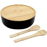 Spetebo Salatschüssel XXL Salatschüssel mit Bambus Deckel, Verbundstoff, (Packung, 1-tlg), Schale groß inklusive Holz Besteck