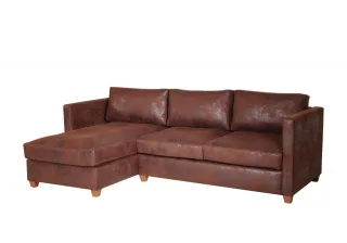 Ecksofa FABIO L-Form Vintage Braun Ottomane Links