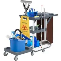 GarveeMore Putzwagen Reinigungswagen Servierwagen für Haushalte Hotels Designbis, Mit Rollen 6,Abdeckung Und Vliesbeutel Putzwagen 130x55x93.5cm
