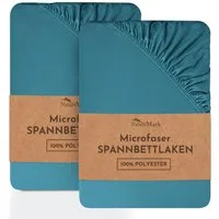 NatureMark Spannbettlaken 2er-Set Mikrofaser Spannbetttuch, Polyester, Gummizug: rundum, (2 Stück), Petrol)
