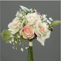 Kunstblumenstrauß Rosen-Schleierkraut-Bouquet 20cm, mucPlants