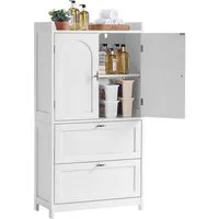 Yaheetech Badkommode Badezimmerschrank 60 × 30 × 115 cm, mit 2 Schubladen & 2 Fächern, 5-Stufig Verstellbarer Einlegeboden