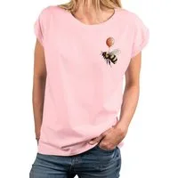 MAKAYA T-Shirt Damen-Top mit kleinem Hummel-Print – lustiges, freches Sommer-Motiv (Weiß, Rosa, Hellgrau, Grün, Dunkelgrau, Blau, 34, 36, 38, 40, 42, 44, 46, 48, 50) Baumwolle