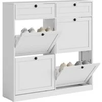 GarveeMore Schuhschrank mit 4 Klappen und 2 Schubladen, Schuhkipper Schuhregal 100x26x100cm