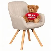 MR.DEKO Esszimmerstuhl Matera beige drehbar mit Armlehnen FSC®-zertifiziert (einzelnd, oder als Set erhältlich für Küche und Esszimmer, 1 St), 360° Drehfunktion, stabile FSC® 100% Holzbeine, weiche Polsterung