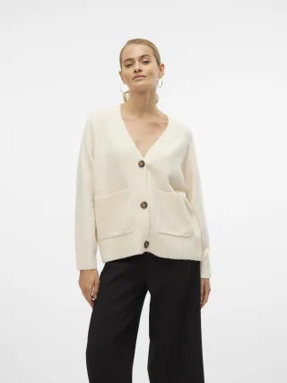 VERO MODA - VMBOOM LS V-NECK BUTTON CARDIGAN GA NOOS Birch - Gr. - S