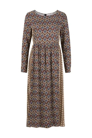 Rich & Royal - printmix midi dress FSC chocolate brownie - Gr. - 34