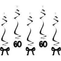 partydeco Girlande, Spiralgirlande 50cm Deckenhänger Zahl 60 und Schleifen 5er Set Schwarz