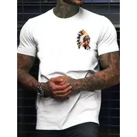RMK T-Shirt Herren Shirt Casual Freizeitshirt Sommer Häuptling Indigene Print aus 100% Baumwolle