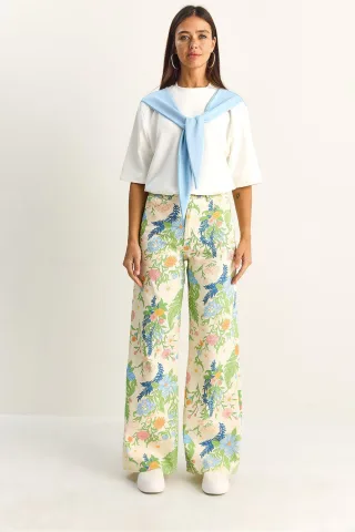 Hochtaillierte Paisley-Print Jeans mit geradem Bein