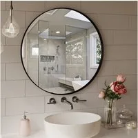 TLGREEN Wandspiegel Rundspiegel,Ø60/80cm Runder Badspiegel, (Wandspiegel Rund mit Schwarz gebürstetes Metall Rahmen), für Badezimmer,für Badezimmer Schlafzimmer,Eingang Wanddekoration